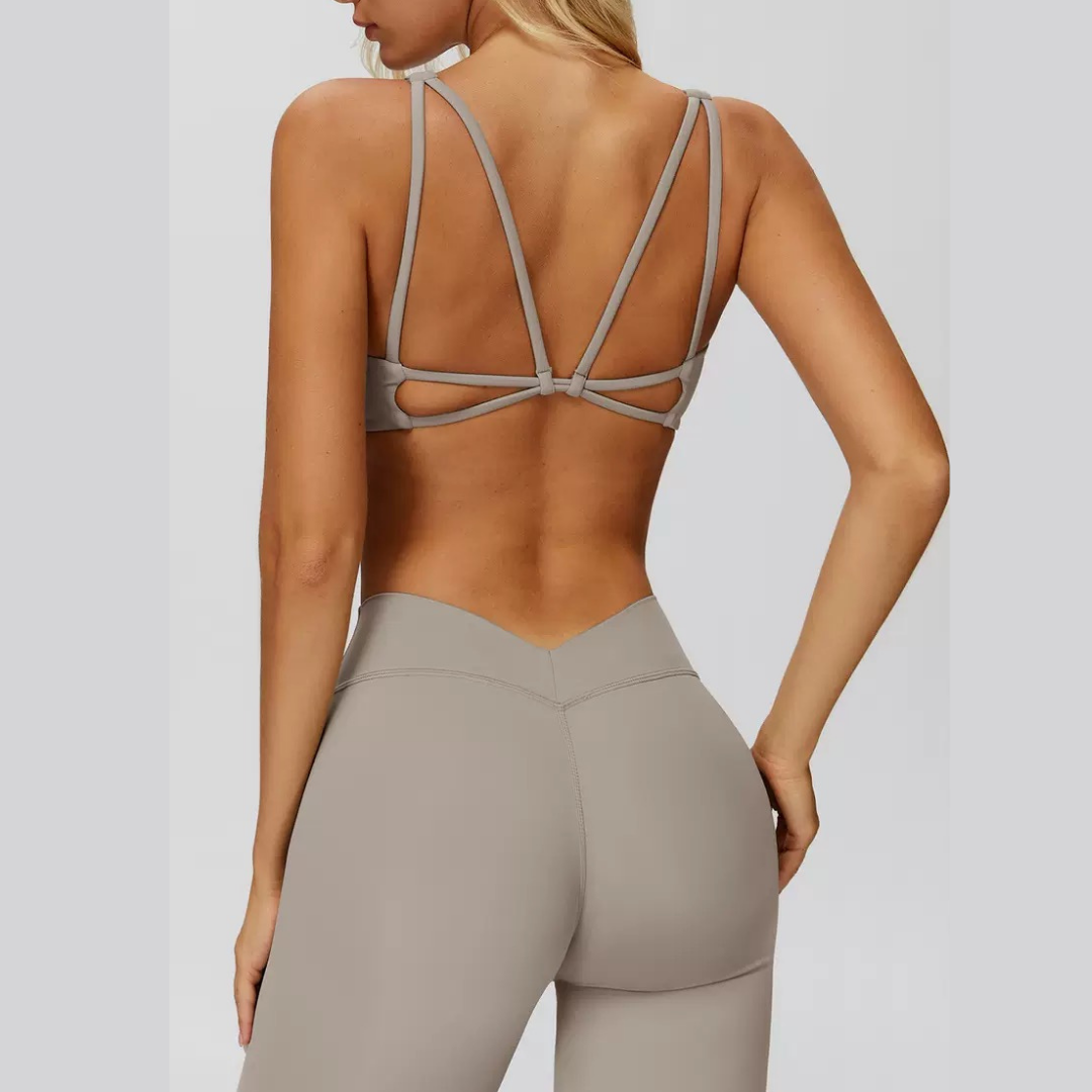 Butterfly-Back Sports Bra Legging Set - Beige