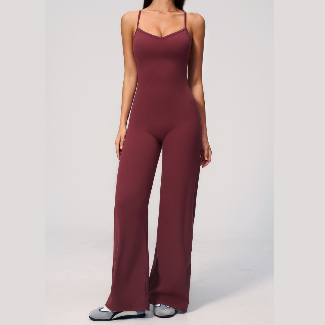 BOLIVIA Cross Back Flared Jumpsuit - Wine