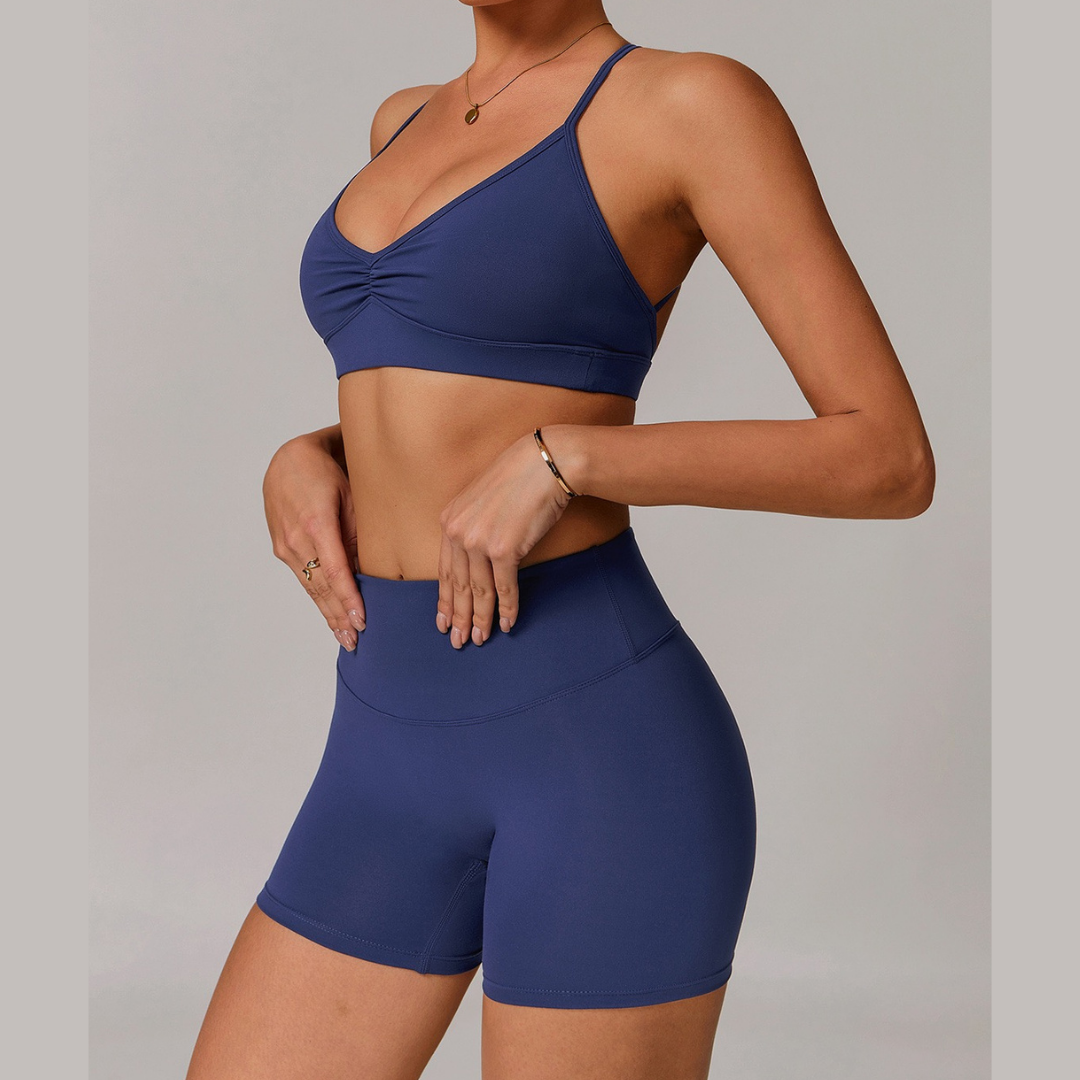 ELINA Comfy Sports Bra with Short Set - Blue