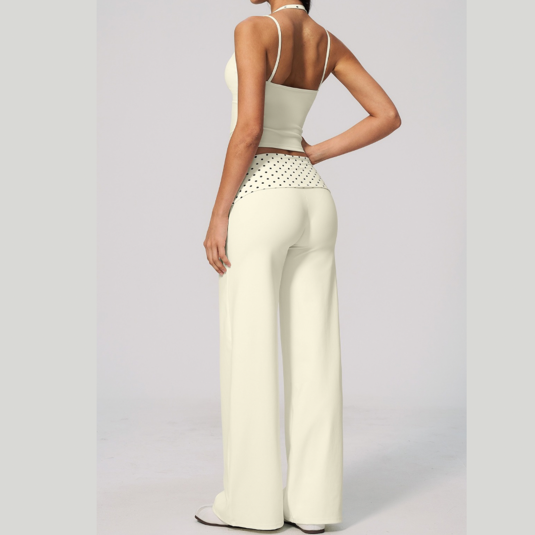 ENA Polka Dot Flared Legging Set - Cream White
