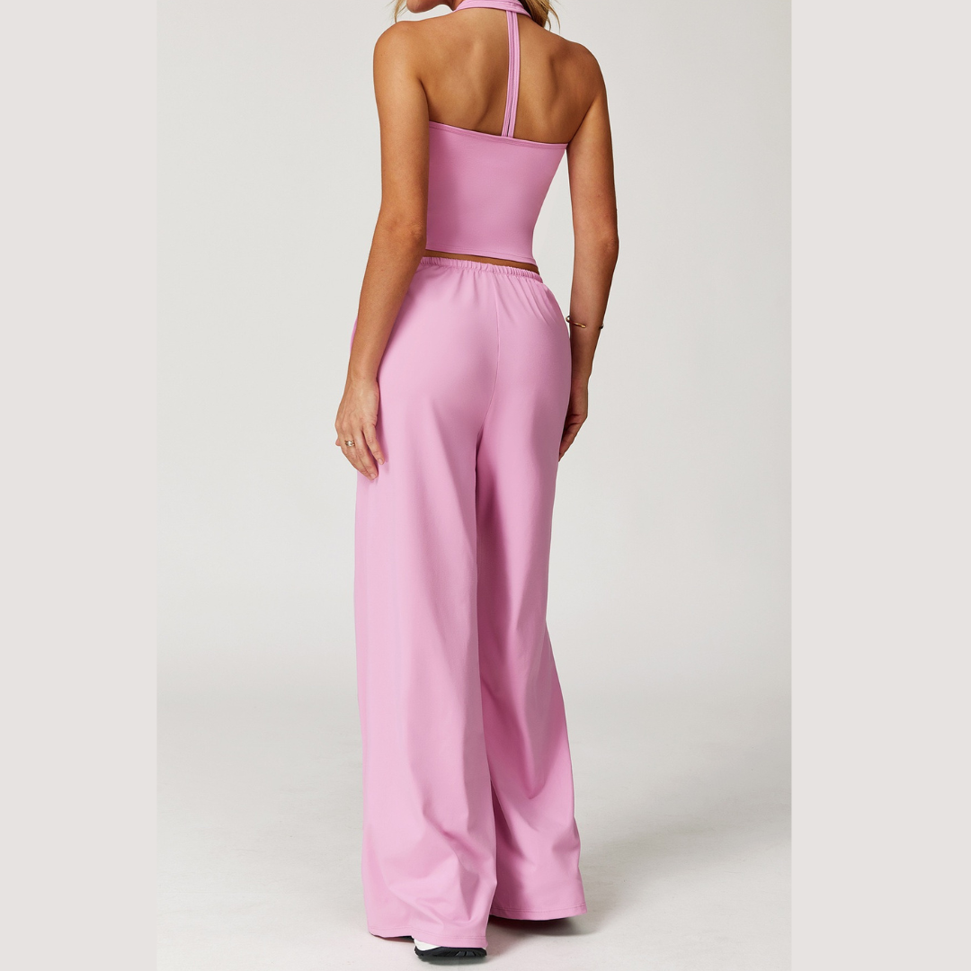 Aspasia Vest Top Flared Legging Set - Pink