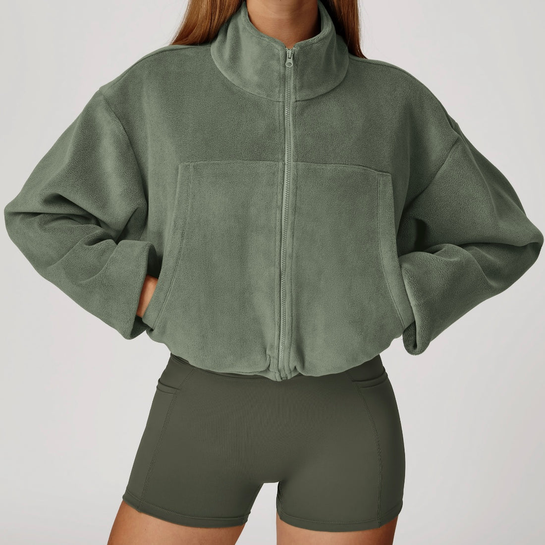 Winter Premium Coral Fleece Zip Jumper - Green