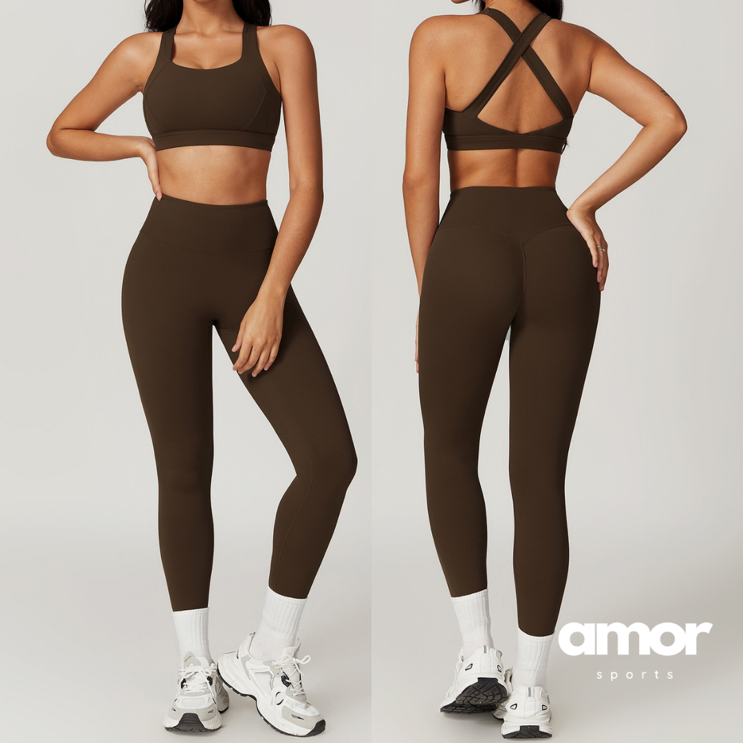 X-Back Line Skinny Legging Set - Coffee