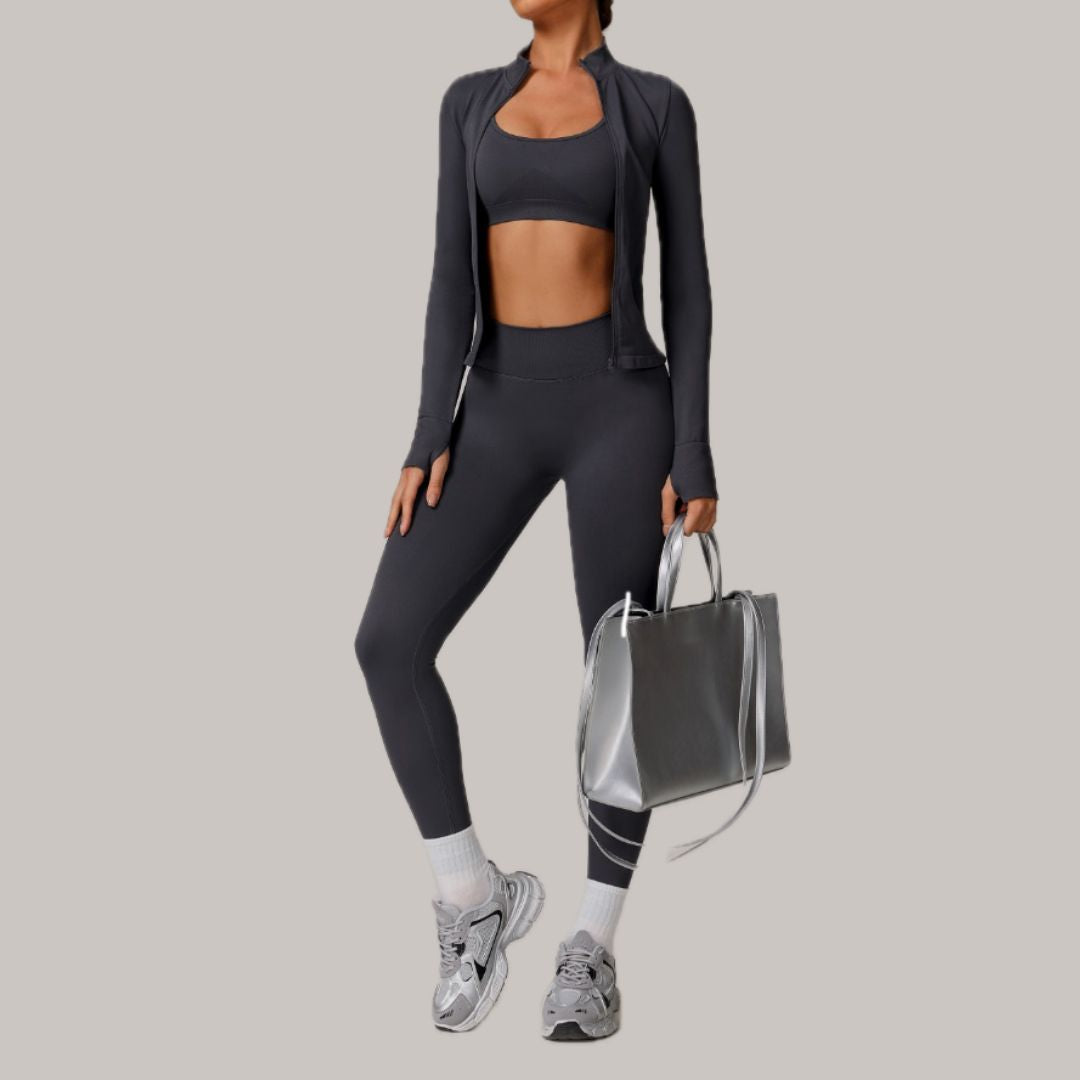 Κομψό σετ κολάν 3 τεμαχίων χωρίς ραφές - Σκούρο γκρι 