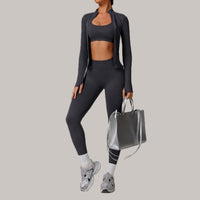 Κομψό σετ κολάν 3 τεμαχίων χωρίς ραφές - Σκούρο γκρι 