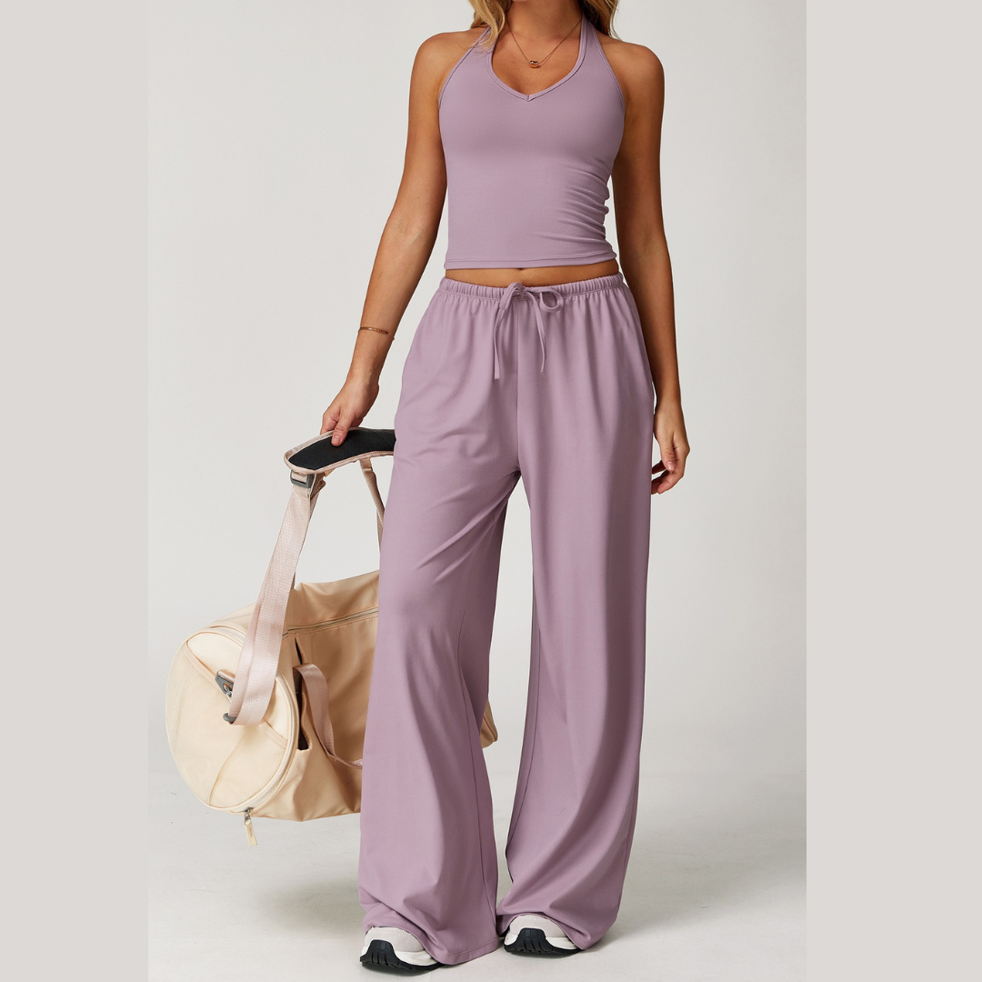 Aspasia Vest Top Flared Legging Set - Lilac