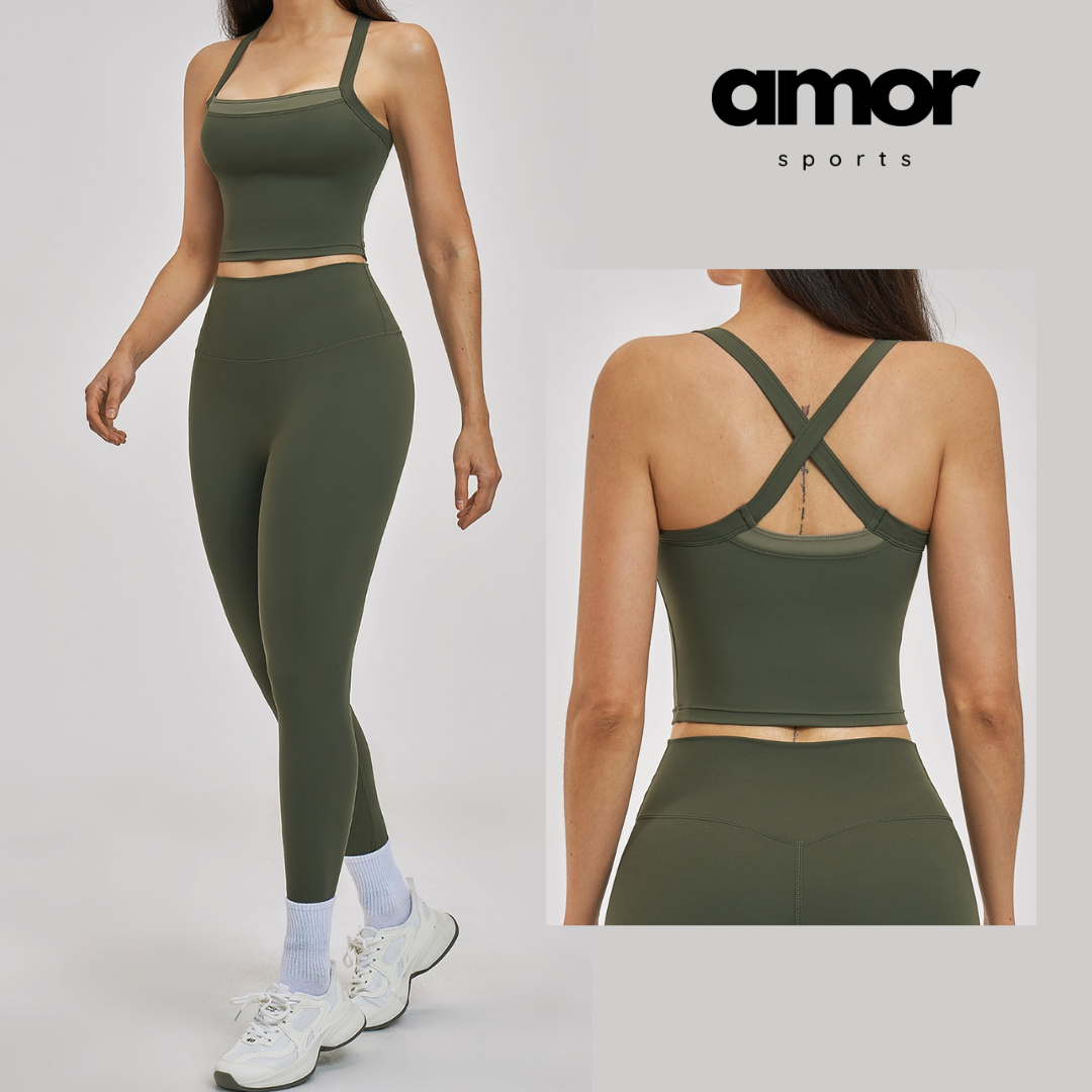 GRACE Stylish Sporty Legging Set - Olive Green