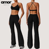 ELINA Comfy Sports Bra Flared Legging Set - Black