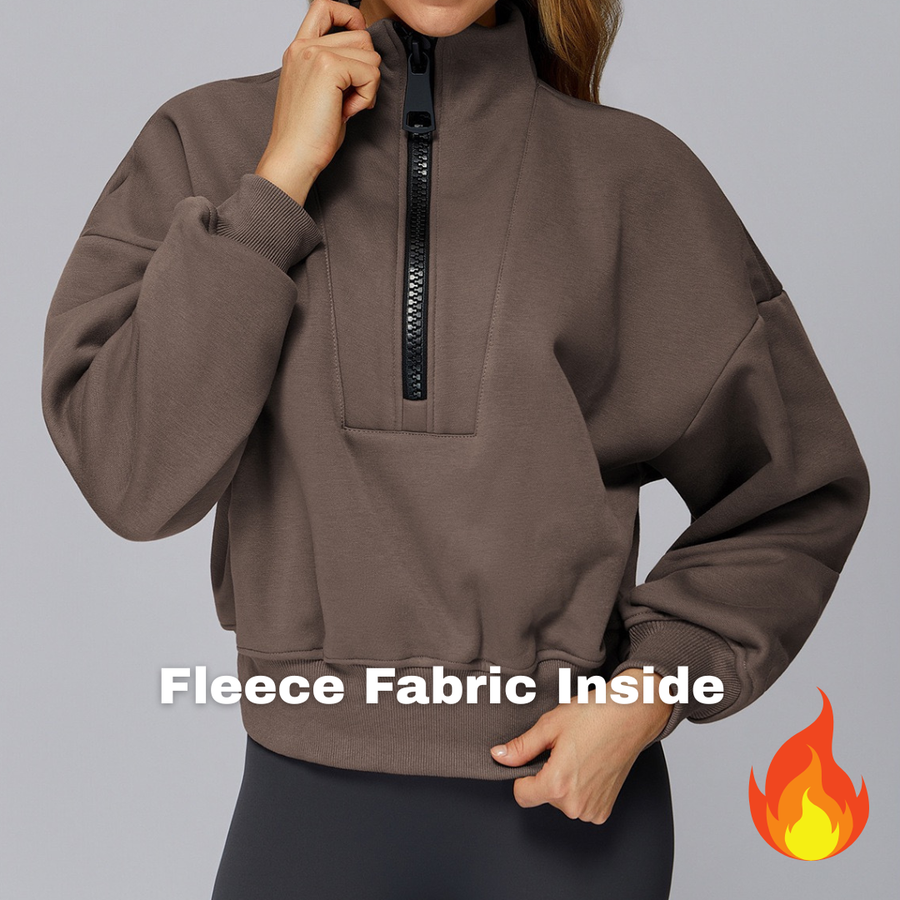 Classic Stylish Big Zip Winter Jumper - Brown