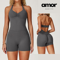 BILLI Scrunched V-Back Romper - Grey