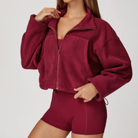 Winter Premium Coral Fleece Zip Jumper - Cherry