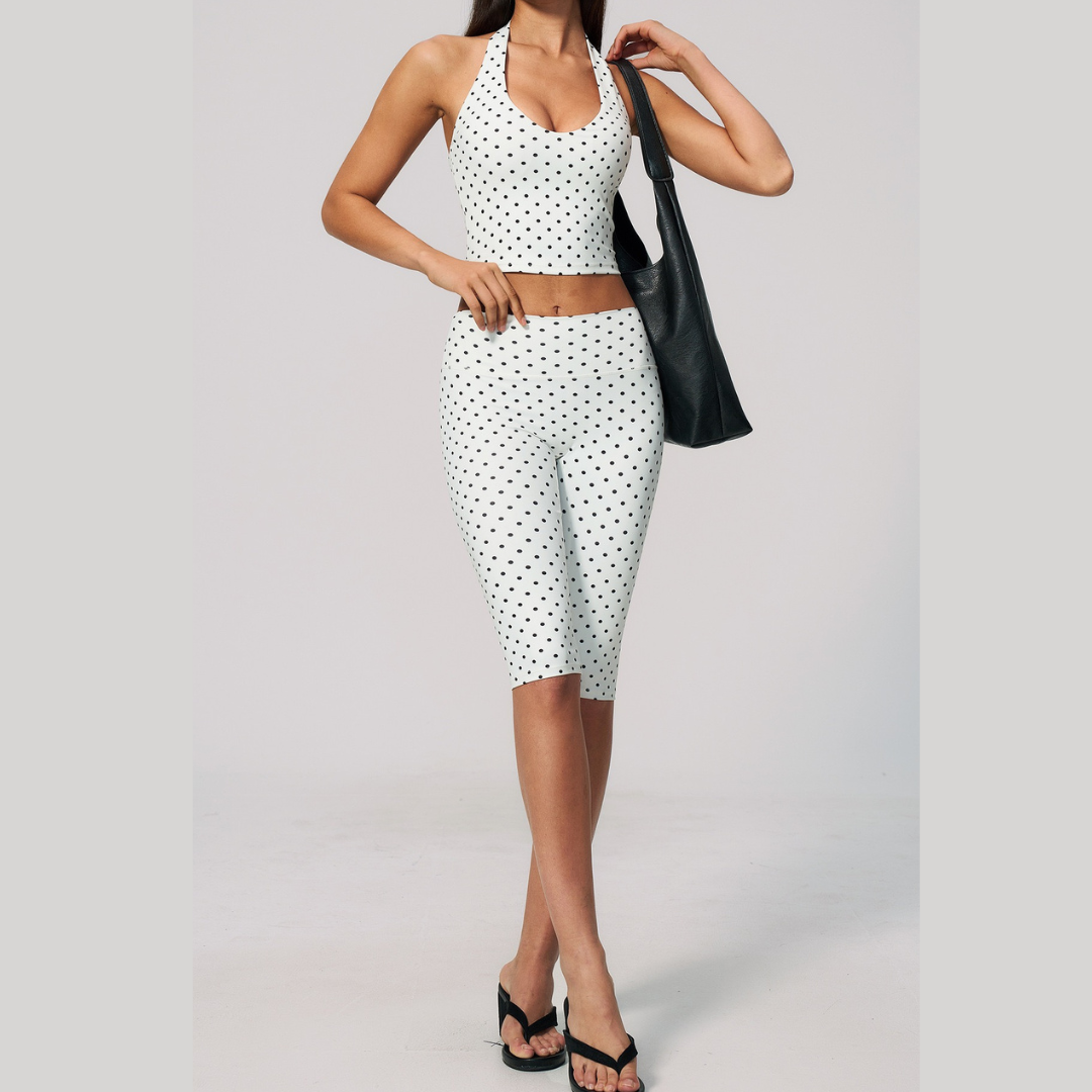 Polka Dot Elegant Cropped Legging Set - White