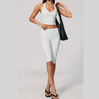 Polka Dot Elegant Cropped Legging Set - White