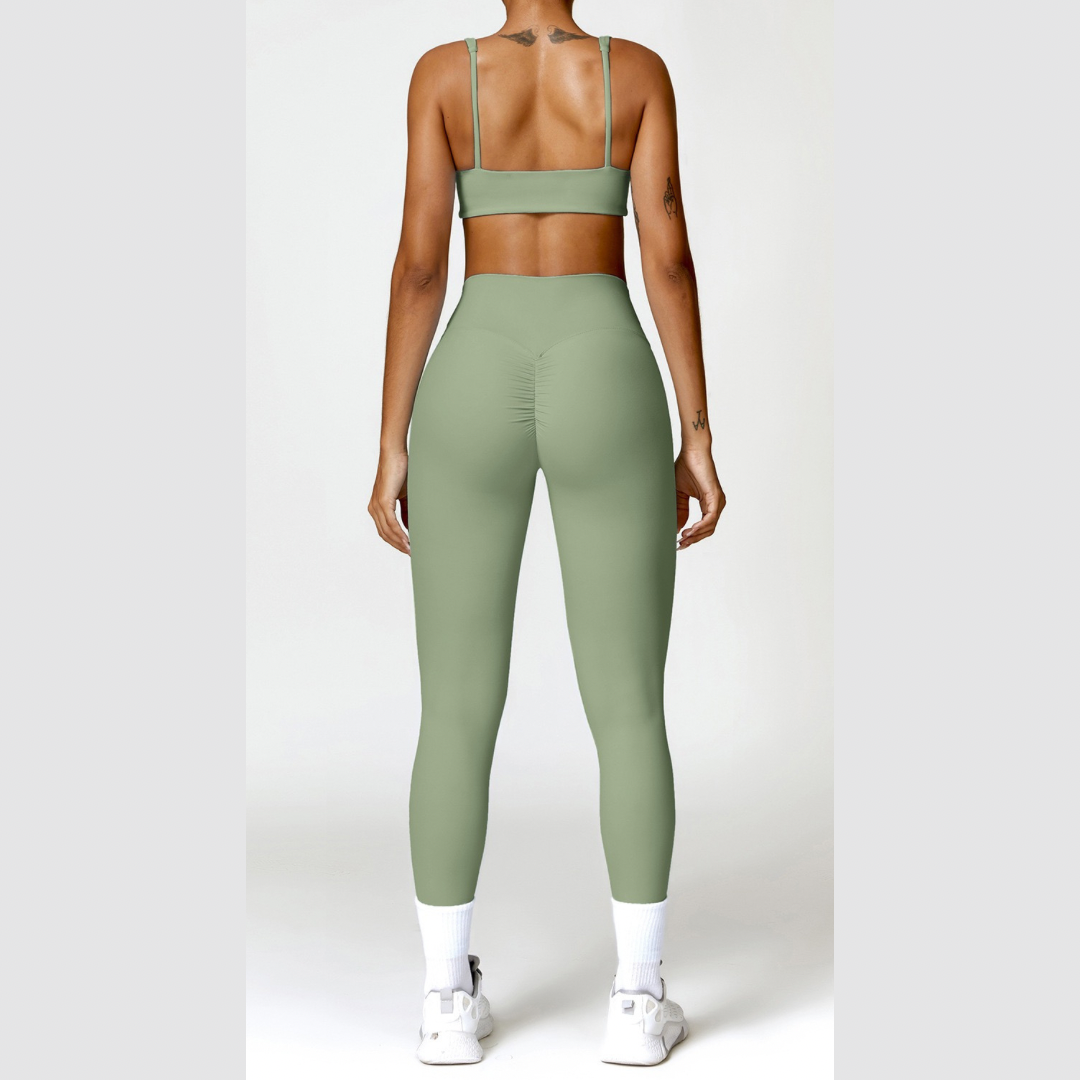V-Top Skinny Scrunched Legging Set - Green