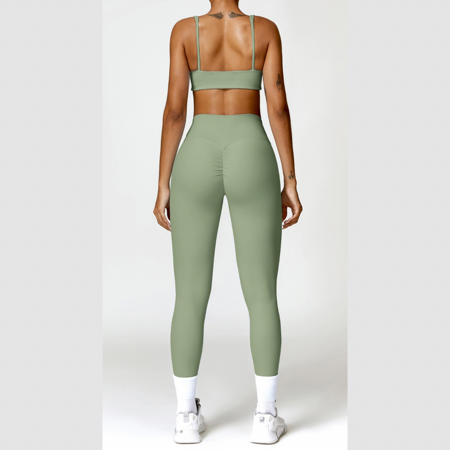 V-Top Skinny Scrunched Legging Set - Green