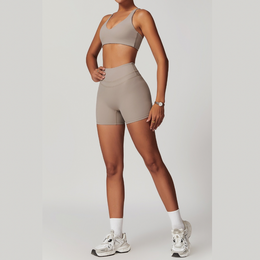 STELLA X-Back Crop Top Short Set - Ice Latte