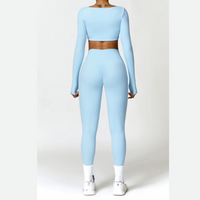 Stylish Long-Sleeve Top Skinny Scrunched Legging Set - Blue