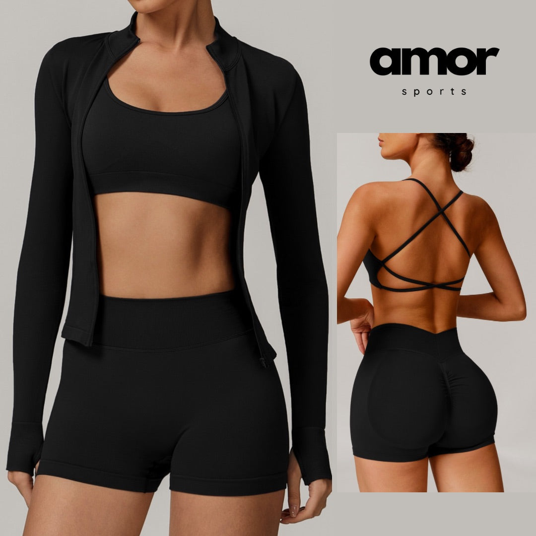 Sino Seamless 3pcs Short Set - Black