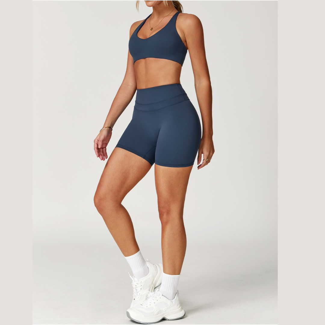 STELLA X-Back Crop Top Short Set - Navy