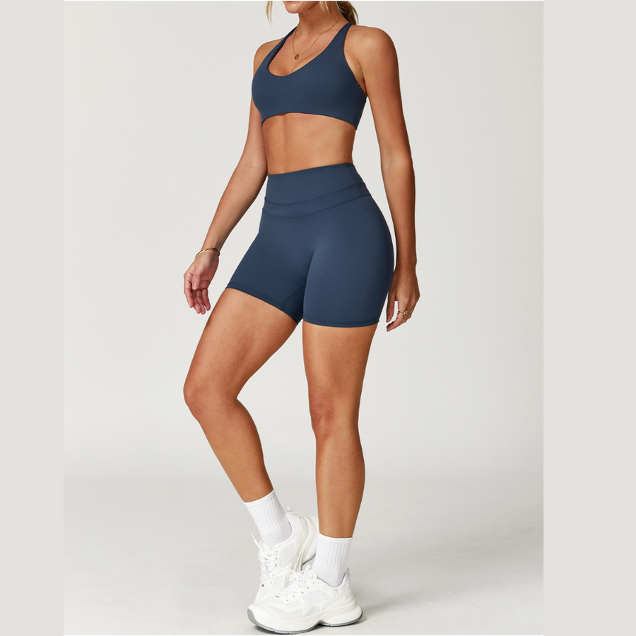 STELLA X-Back Crop Top Short Set - Navy