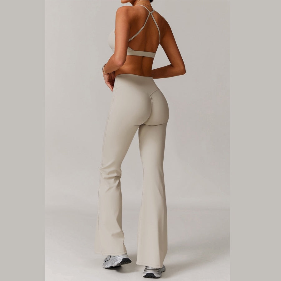 ELINA Comfy Sports Bra Flared Legging Set - Beige