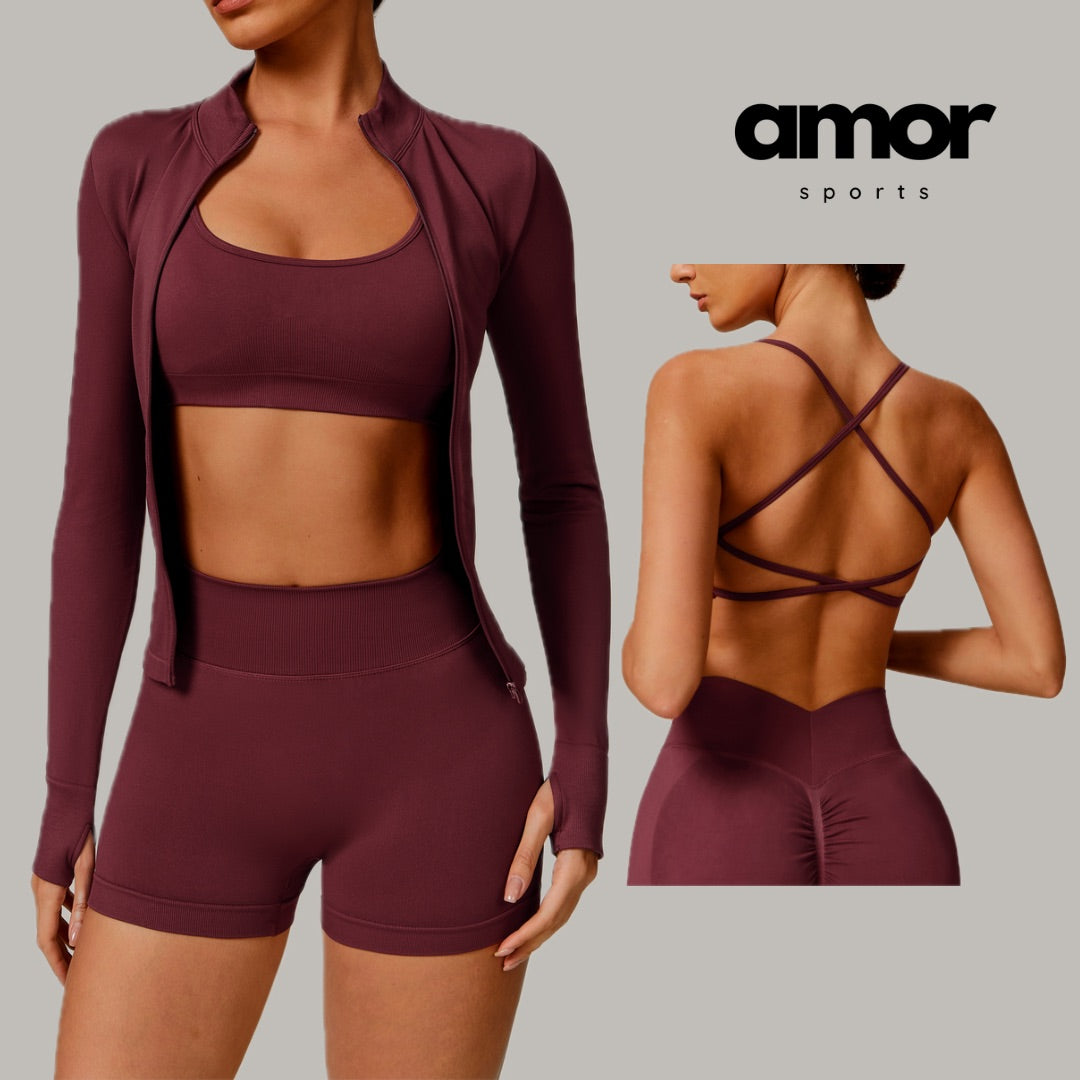 Sino Seamless 3pcs Short Set - Burgundy
