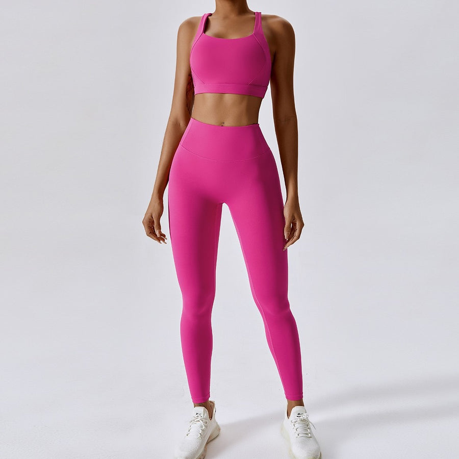 Completo leggings skinny con linea X-Back - Magenta