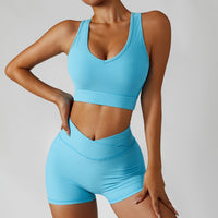 Pastel Blue Short Set - V Line